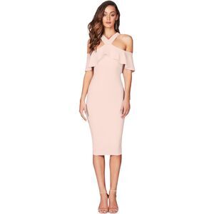 New! Nookie Women's Off-the-Shoulder Crepe Hermosa Midi Dress Pink Large NWT